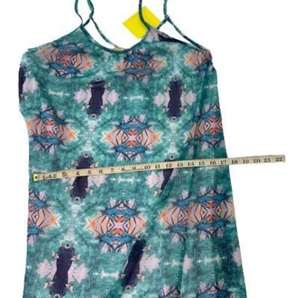 NWT Aaron Ashe Women’s M Green Polyester Abstract Print Sleeveless Maxi Dress - Picture 9 of 11